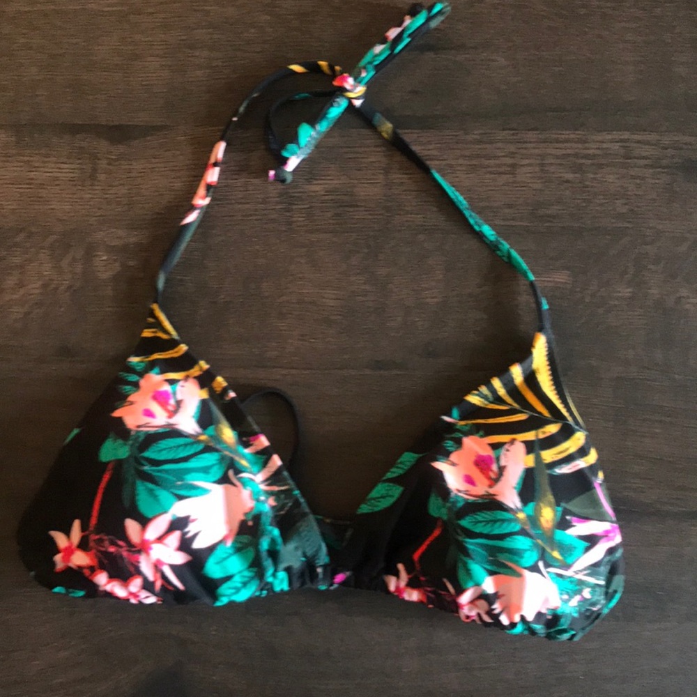 Old Navy Black Floral String Bikini Top
